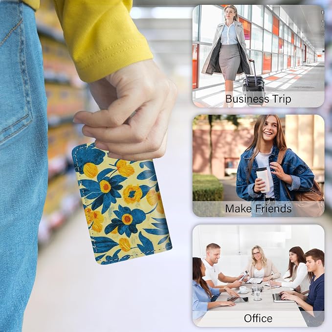 Business Card Holder，PU Leather Business Card Case Color Printing Pattern Card Holder Wallet，Pockets Magnetic Credit Card Holders for Men and Women - Pink Flowers - Image 7