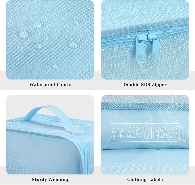 Mossio 6 Set Packing Cubes with Shoe Bag - Lightweight Travel Luggage Suitcase Organizers - Image 3