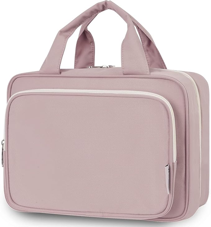 Narwey Travel Toiletry Bag for Women Large Hanging Makeup Bag Organizer Toiletries Bag for Full Size Essentials Accessories Cosmetics (Dusty Rose (Large)) by Narwey