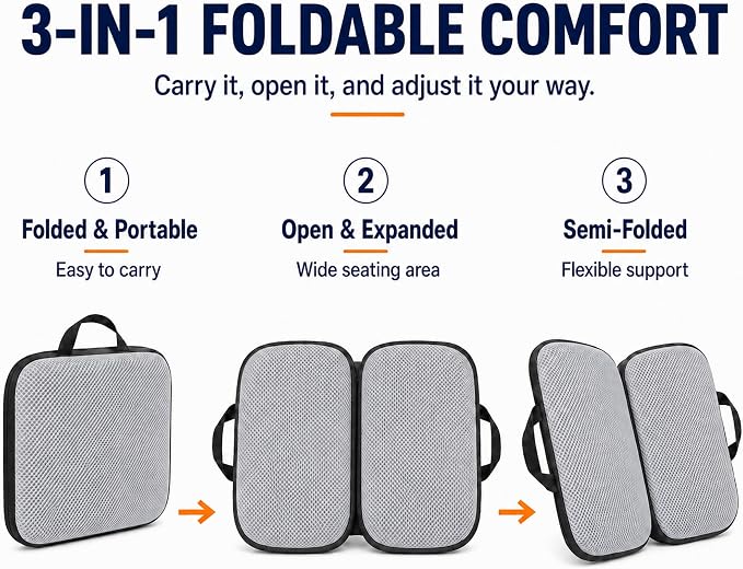3 in 1 Foldable Gel Seat Cushion Featured with Memory Foam Breathable Seat Cushion for Pressure Relief (Size: 18.5“ x 15" x 2"，Gray Mesh) - Image 4