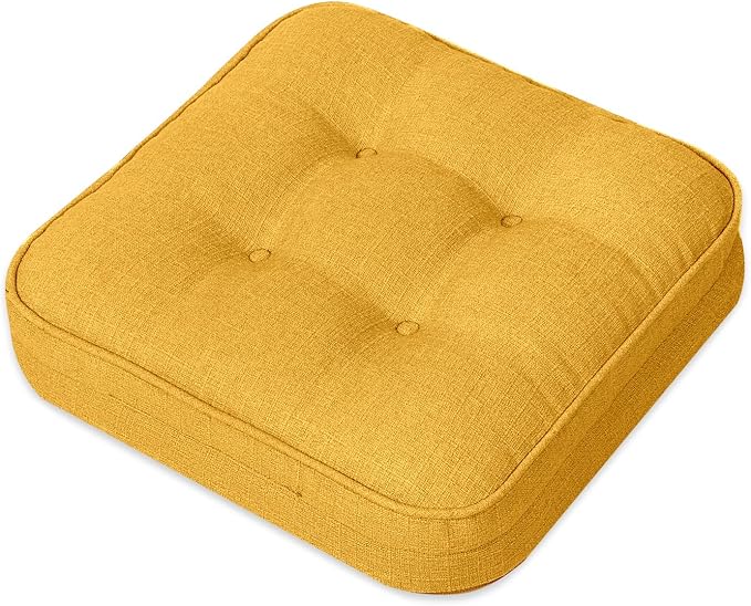 GOFORIT Memory Foam Cushion，Square Seat Cushions for Dining Chairs,Non-Slip Chair Pads with Removable Cover, 16'' x 16'', Yellow by Unknown
