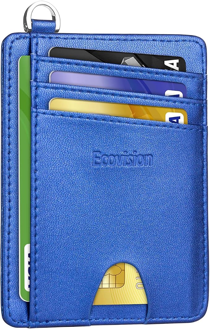 Slim Minimalist Front Pocket Wallet, RFID Blocking Credit Card Holder Wallet with Detachable D-Shackle for Men Women by Ecovision
