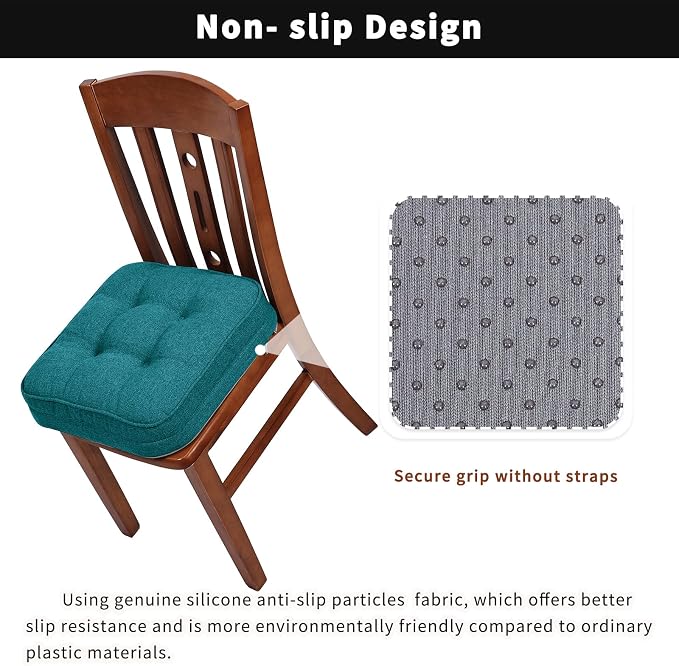 GOFORIT Memory Foam Cushion，Square Seat Cushions for Dining Chairs,Non-Slip Chair Pads with Removable Cover, 16'' x 16'', 2 Pack,Blue - Image 4