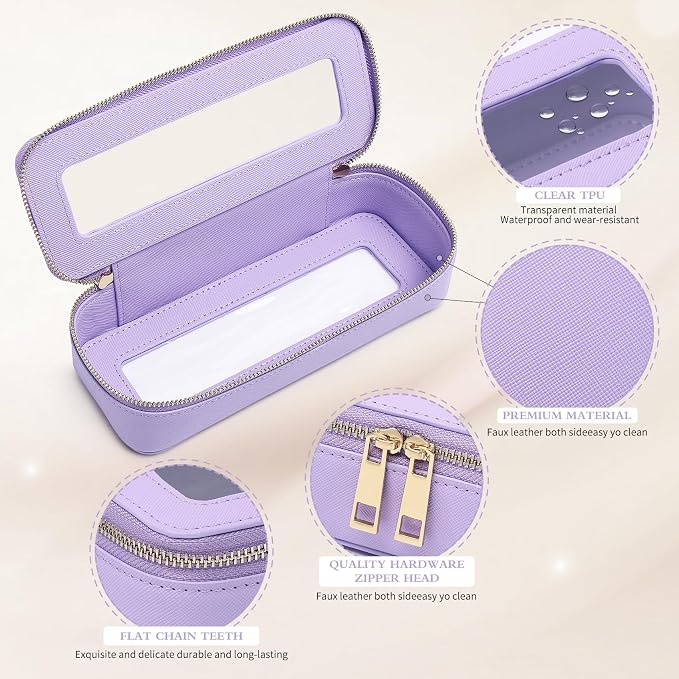 Pinkmik Makeup Brush Case, Purple, Slim | Clear Travel Cosmetic & Toiletry Bag, Small with Zipper, Purse Organizer, Car Essential Bag for Women - Image 5