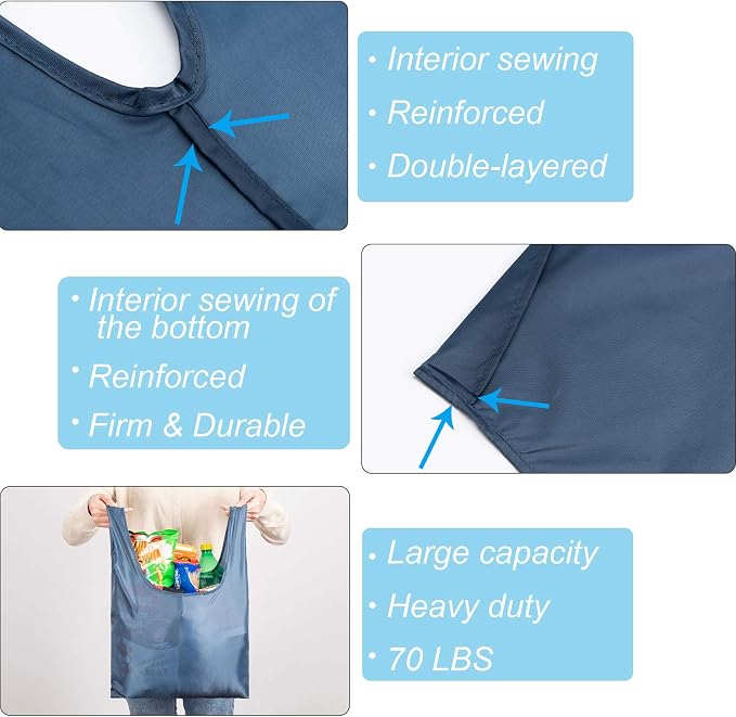 Large Reusable Bags Shopping Washable Foldable 6 Pack Grocery Bags Heavy Duty Lightweight Folding Gift Tote Bags Durable Polyester Gray - Image 5