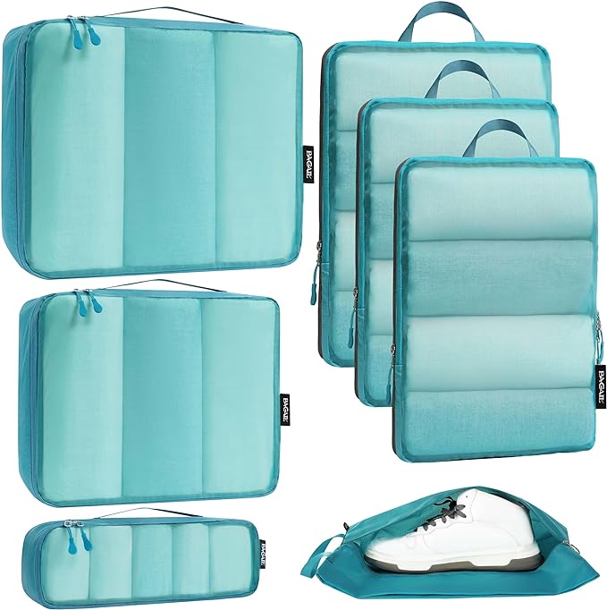 Bagail Ultralight Compression Cubes 7 Set - 3 Packing Cubes, 3 Organizers, and 1 Shoe Bag by BAGAIL