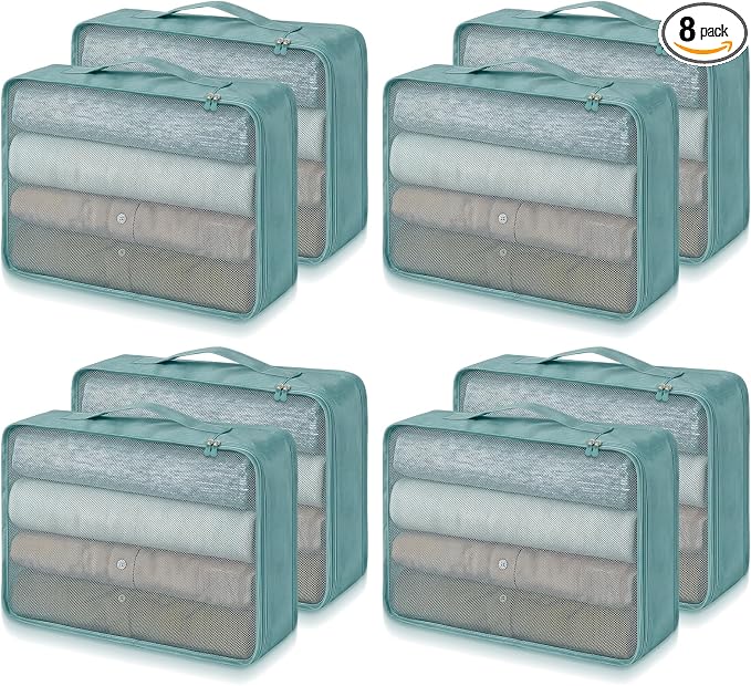 Silkfly 8 Pcs XL Packing Cube for Travel Luggage,Simple,Gray Blue | 17.7 x 13 x 4.7, Same Size, Gray Blue Simple, Suitcase Storage Organizer Set, Reusable Mesh Clothes Cube for Hike Camp Family by Silkfly