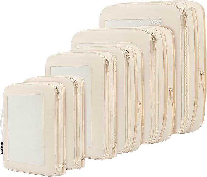 BAGAIL 4 Set/6 Set/8 Set Compression Packing Cubes Travel Accessories Expandable Packing Organizers (Square Mesh, 06-Beige) by BAGAIL