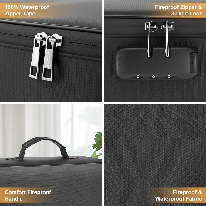 Fireproof Waterproof Document Bag with Lock for Important Files | Zipper Closure, Fits Laptop & Passport, Portable Travel Case, Secure Document Storage - Image 3