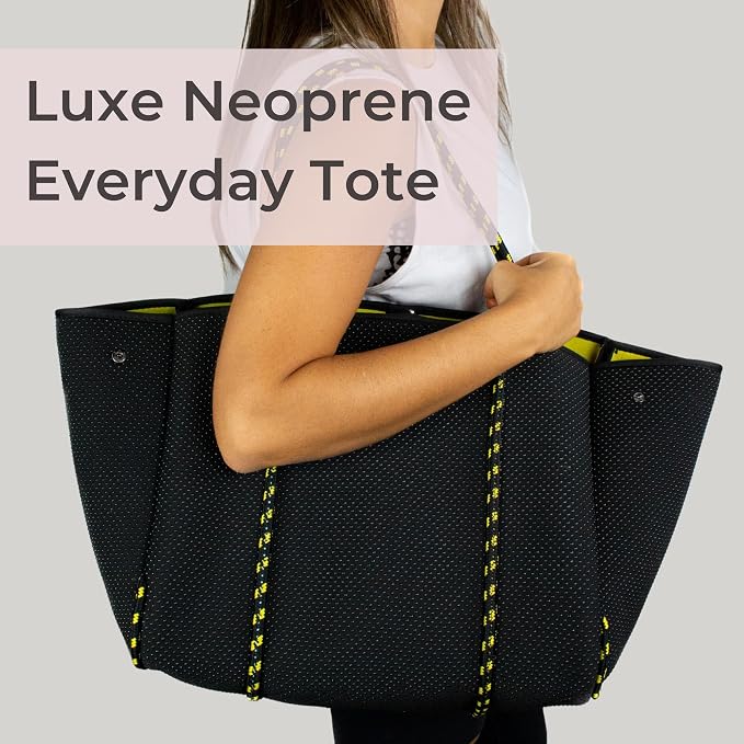 POPUPS Large Neoprene Tote Bag for Women - Everyday Designer Handbag for Travel Work and Beach with Pockets and Zipper Pouch - Image 2