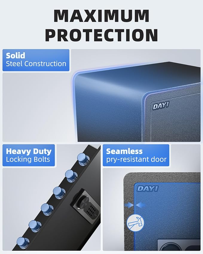 DAYI Safe Box, 3.0 Cubic Feet Home Safes with Fireproof Waterproof Bag, Security Safe for Money Cash Documents, Digital Keypad, Dual Alarm System, Removable Shelf - D-60 - Image 2