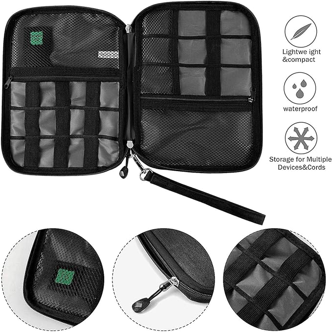Travel Cable Organizer Bag Waterproof Portable Electronic Accessories Organizer for USB Cable Cord Phone Charger Headset Wire SD Card with 5pcs Cable Ties(Orange) - Image 3