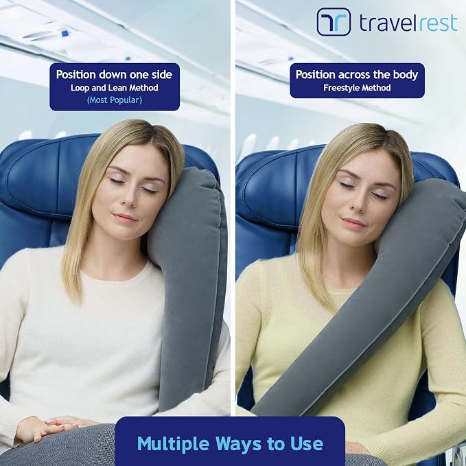 TRAVELREST Ultimate Inflatable Travel Pillow for Neck & Body - Grey | Inflatable Travel Essential, Upper Compact Support, Sleeping Accessories For Road Trip & Long Flight Comfort, Lightweight - Image 6