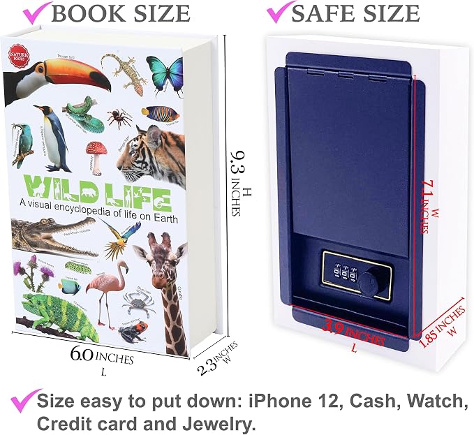 Diversion Book Safe with Combination Lock, Secret Hidden Storage Box, Wild Life Encyclopedia Design with Real Paper Pages, 9.3''x6.0''x2.3'', Sturdy Metal Interior, Discreet Security Organizer - Image 8