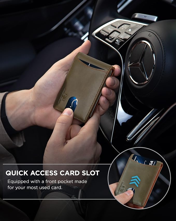 SERMAN BRANDS RFID Blocking Slim Bifold Genuine Leather Minimalist Front Pocket Wallets for Men with Money Clip Thin Mens - Image 3
