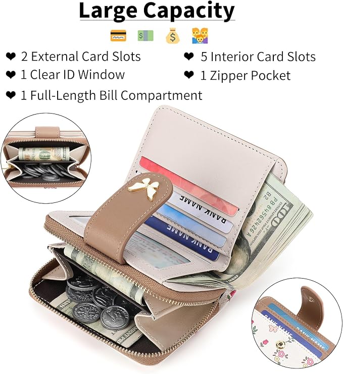 Small Wallet for Women Rfid Bifold Leather Card Holder Wallet With Zipper Pocket - Image 4
