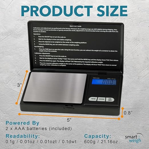 Smart Weigh SWS600 Elite 600g x 0.1g Digital Gram Scale, Pocket Sized Jewelry, Nutrition Kitchen, and School Scale, Slim Design, Black - Image 2