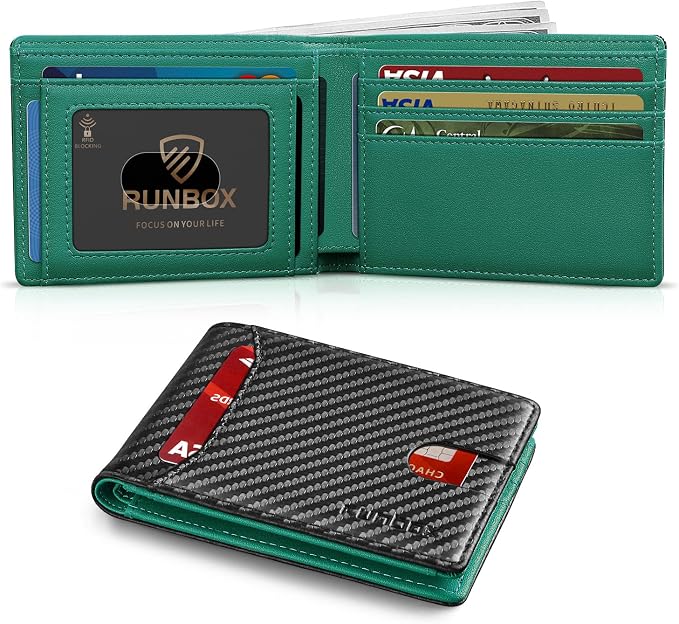 RUNBOX Wallet for Men, Slim Leather Bifold, RFID Blocking Card Holder | Minimalist Front Pocket Design, Credit Card Organizer, Holds 11 Cards, Large Capacity, Thin Profile, Birthday Gifts for Men by RUNBOX