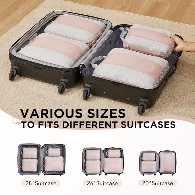 OlarHike 4 Set Compression Packing Cubes for Travel Essentials,Compressible Expandable Space Saver Bags for Organizing Clothes,Luggage Suitcase Garment Bags with Over 1000 pcs Mesh Holes(Beige) - Image 7