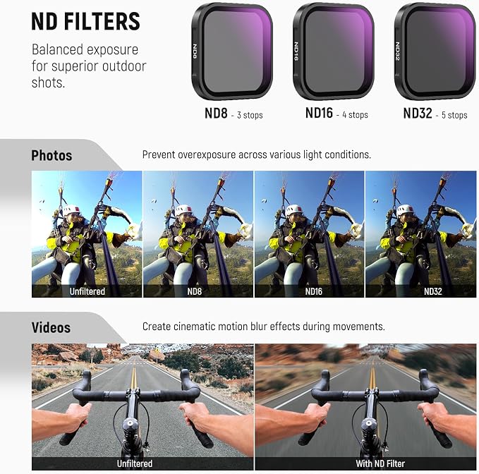 NEEWER 4 Pack ND Lens Filter Set Compatible with Insta360 Ace Pro/Ace Pro 2, Adjustable CPL + ND8 + ND16 + ND32, NOT Compatible with Updated Version Redesigned Round Octagonal Lens Guard, FL-C30 - Image 3