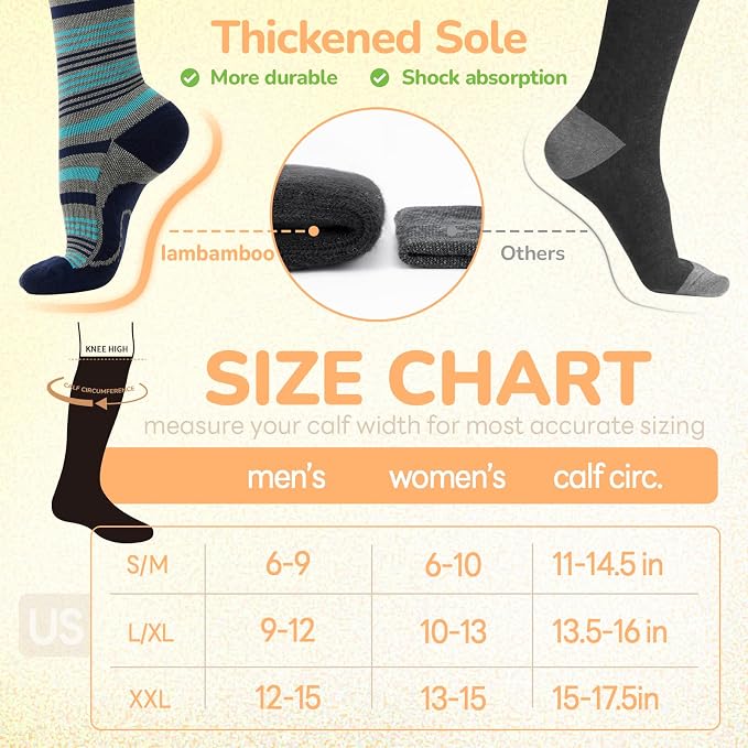 Merino Wool Compression Socks for Women Men 15-20 mmHg for flying | Soft & Breathable for Travel, Running - Image 6
