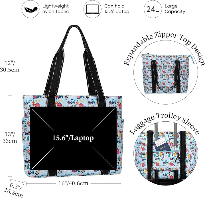 Tote Bag for Women with Laptop Compartment & Cup Holder,Nylon Bag for Work,Travel,Gym,Beach,Teacher,Nurse,School,Mom - Image 3
