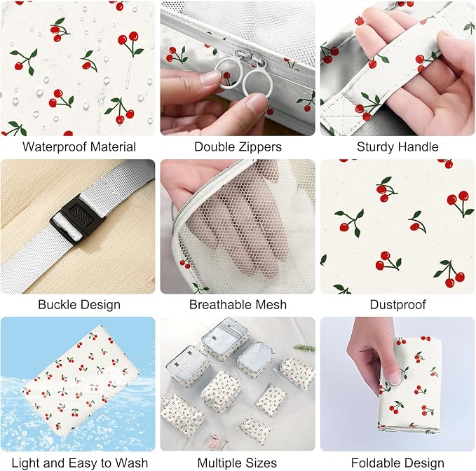 Packing Cubes for Travel - 8 Set Luggage Organizer Bags for Family, Mesh Breathable Packing Cubes for Suitcases Durable Travel Essentials Bags Set (White Cherry) - Image 6