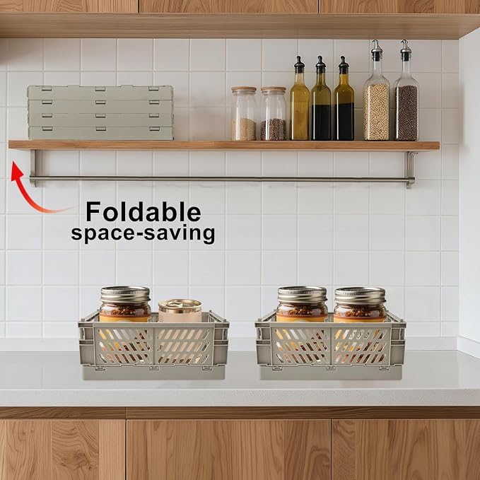 2 Pack Mini Foldable Small Plastic Baskets for Organizing and Storage，Collapsible Storage Crates,Mini Bins for Home Kitchen Bedroom Bathroom Office (Grey, Large 10x6.5x4) - Image 6