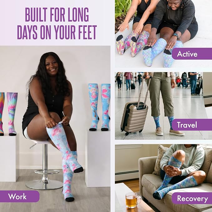 Crazy Compression Socks, Comfortable Support Socks for Recovery, Travel, Hiking, and Long-Hour Comfort w/Fun Designs - Image 4