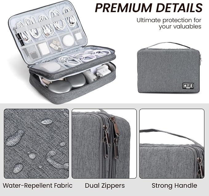 Electronic Organizer Travel Case, Double Layer Cable Organizer Bag | Double-layer design with adjustable dividers, mesh pockets and elastic loops for chargers, cables, power banks and gadgets - Image 3