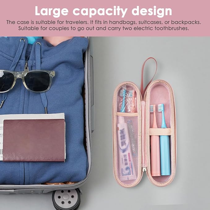 Dual Electric Toothbrush Case, Portable Bag for Travelling, Large Toothbrush Case Holder Compatible with AquaSonic, Sumkyle, Oral-B iO Series, Philips Sonicare (Pink) - Image 6