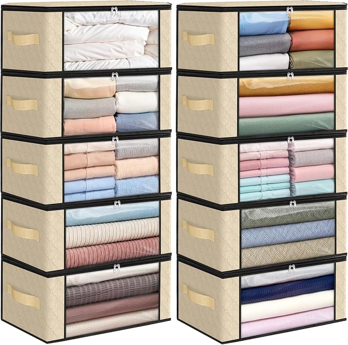 35L Closet Organizers, Foldable Under Bed Storage Containers | Storage Bags with Zippers,Window and Handles for Organizing Bedroom, Closet, Clothing,Organization with Handle by Fabtotes