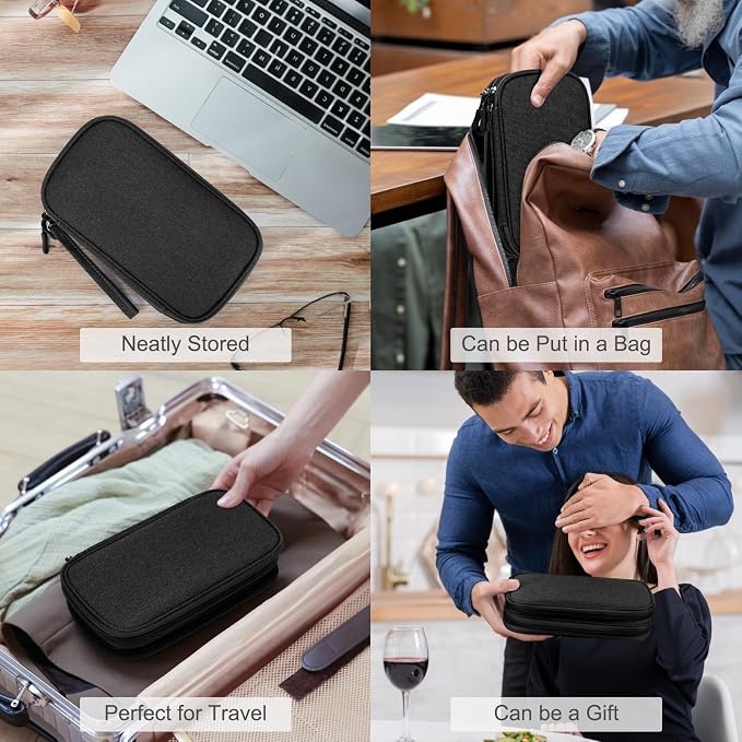 FYY Electronic Organizer, Travel Tech Pouch Bag, Medium, Black | Wrist Strap, Waterproof, Double Layers Portable Electronics Travel Carrying Case for Cord, Charger, Daily Business Trips Use - Image 7