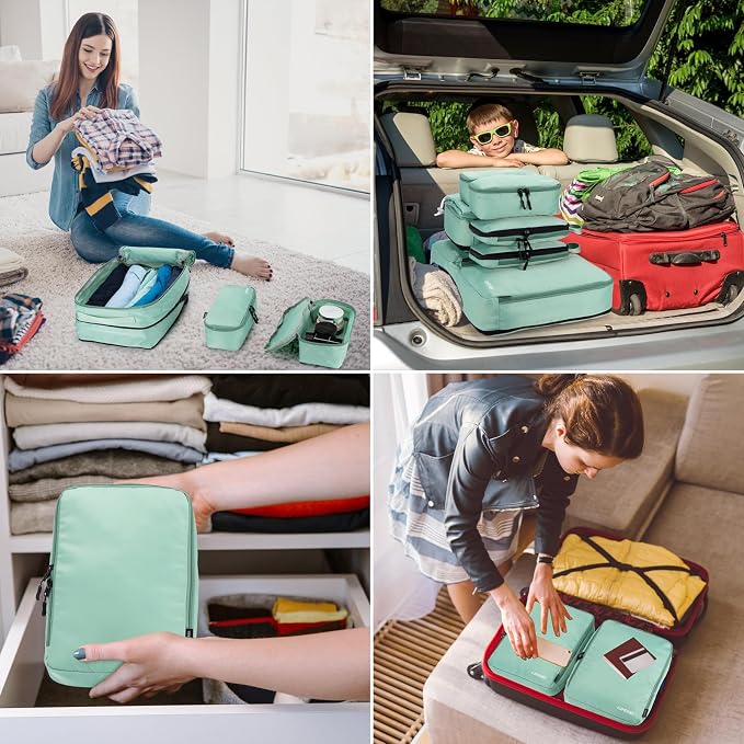 Compression Packing Cubes, Lumesner 8 Set Travel Packing Cubes for Carry on Suitcases, Compression Suitcase Organizers Bag Set & Travel Cubes (8-piece, Green) - Image 7