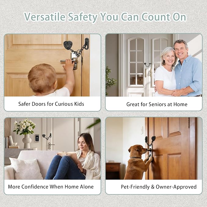 Alise Door Chain Lock, Matte Black Adjustable Child Proof Security Door Lock for Apartment | Stainless Steel Chain Door Lock,Heart-Shaped Design Press-To-Unlock Heavy Duty Chain Lock For Barn Bedroom & Travel - Image 9