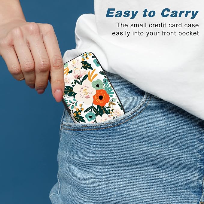 Credit Card Holder, Mini Aluminum Card Wallet RFID Blocking Slim Metal Hard Card Case for Women Men, Colorful Flowers - Image 6