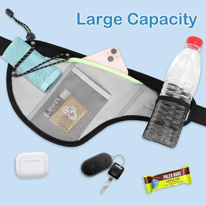 SooGree Men Women Sports Running Waist Bag, Waterproof Fanny Packs with Adjustable Belt, Waist Fanny Pack Bag with Water Bottle Holde for Running Hiking Walking Biking - Image 4
