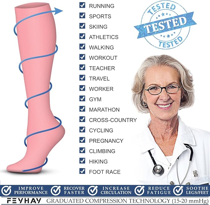 FEYHAY Copper Compression Socks (3 Pairs) 15-20 mmHg Circulation is Best Athletic & Daily for Men & Women, Running, Climbing - Image 6