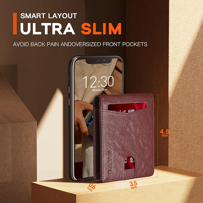 RUNBOX Wallet for Men Slim Leather Bifold RFID Blocking Minimalist Front Pocket Design with Gift Box | Minimalist Front Pocket Design, Holds 8 Cards, RFID Protection, Gifts for Men on Birthdays, Father’s Day, and Christmas - Image 5