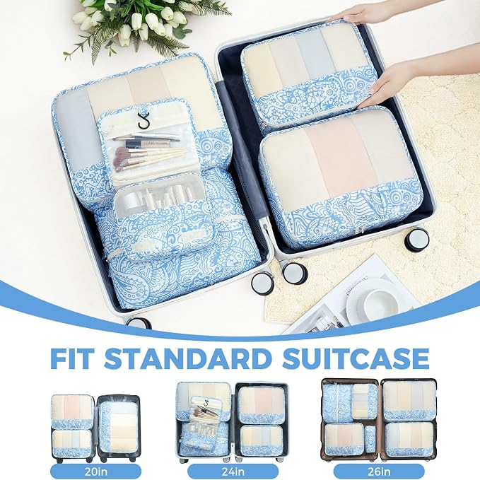 BAGAIL 9 Set Packing Cubes with Packing List Luggage Packing Organizers for Travel Accessories (Blue paisley) - Image 8