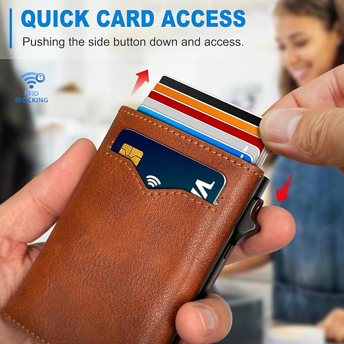 Wallet for Men,with Cash Pocket 2 ID Window 9-13 Cards,Metal Case Smart Slim Pop Up Credit Card Holder Flip with Magnetic Closure RFID Blocking Trifold wallet with Gift Box - Image 5