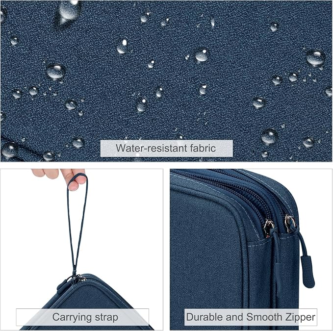 FYY Electronic Organizer, Travel Tech Pouch Bag, Extra Large, Navy | Wrist Strap, Waterproof, Double Layers Electronics Travel Case for iPad, Cord, Laptop Charger, Daily and Business Trips Use - Image 4