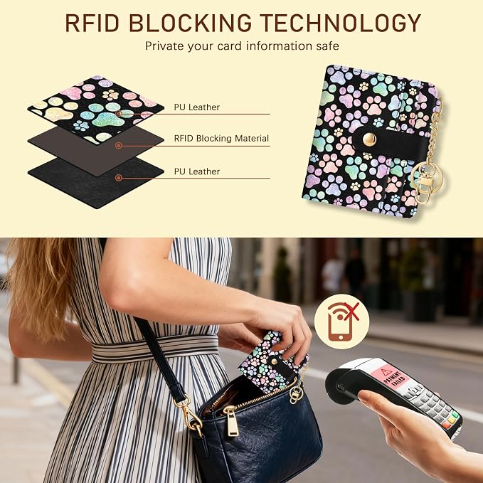 Jogjam Dog Paw Rfid Women Wallet, Small Slim Thin Credit Card Holder | PU Leather Bifold Cash Zipper Coin Pocket ID Window, for Female Ladies Teen Girls Girly Gifts - Image 3