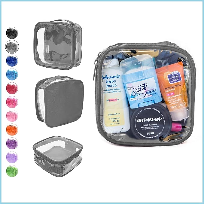 Clear TSA Approved 3-1-1 Travel Toiletry Bag for Carry On/Quart Size Transparent Liquids Pouch for Airport Security/Reusable See Through Vinyl & PVC Plastic Organizer Men Women (Gray) - Image 2