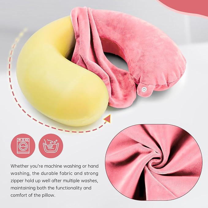2 Packs Travel Neck Pillow Cover, Reusable U Shaped Washable Cover (Pink) - Image 4