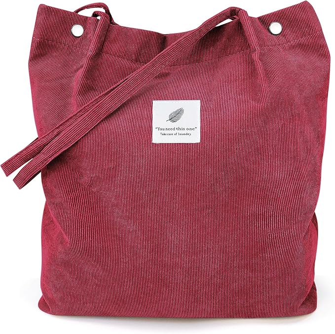 LHMTQVK Corduroy Tote Bags for Women, Large Capacity Tote Purse Reusable Grocery Shoulder Bag with Inner Pockets by LHMTQVK