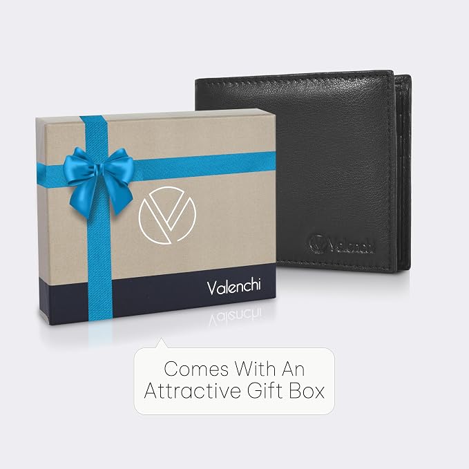 VALENCHI Genuine/Real Leather Bifold Wallet For Men - RFID Blocking/Protected Men's Slim Wallet - Christmas Gifts For Men (Black Nappa BF01) - Image 6