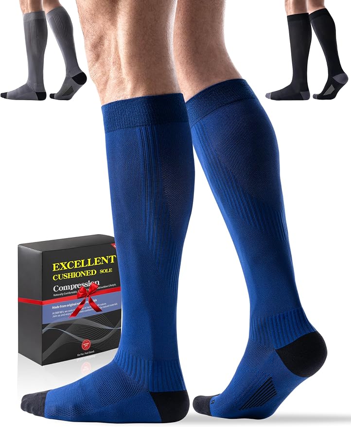 3 Pairs Easy On/Off Compression Socks - 15-20 mmHg Moderate Support Socks with Cushioned Sole and Seamless Toe by Bbfrey