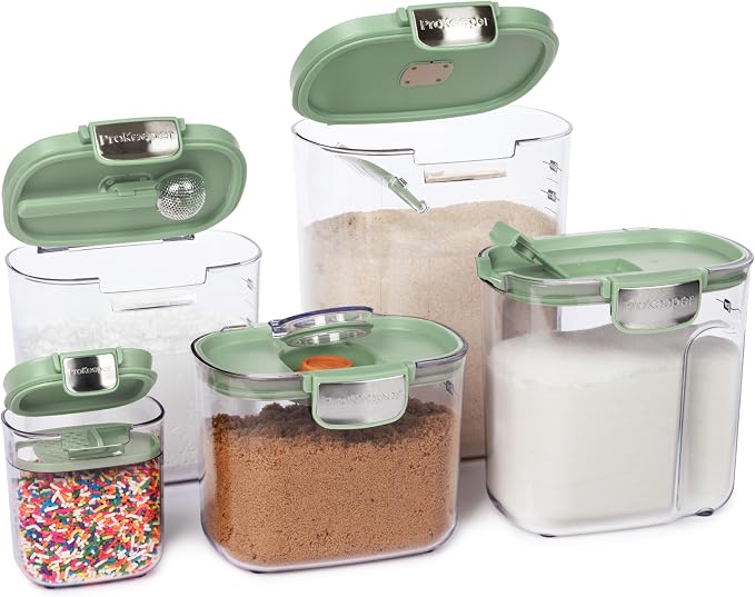 ProKeeper+ Airtight Food Storage Container Set – Clear Plastic Flour and Sugar Canister Set with Magnetic Accessories for Kitchen Organization (Pistachio, 9-Piece) - Image 2