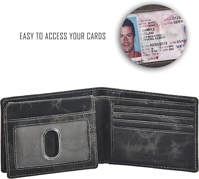 Wallet for Men Slim RFID Blocking Leather Bifold Minimalist 2 ID Windows Gift Box Carteras Para Hombres (DISTRESSED, ANTHRACITE) - Image 5